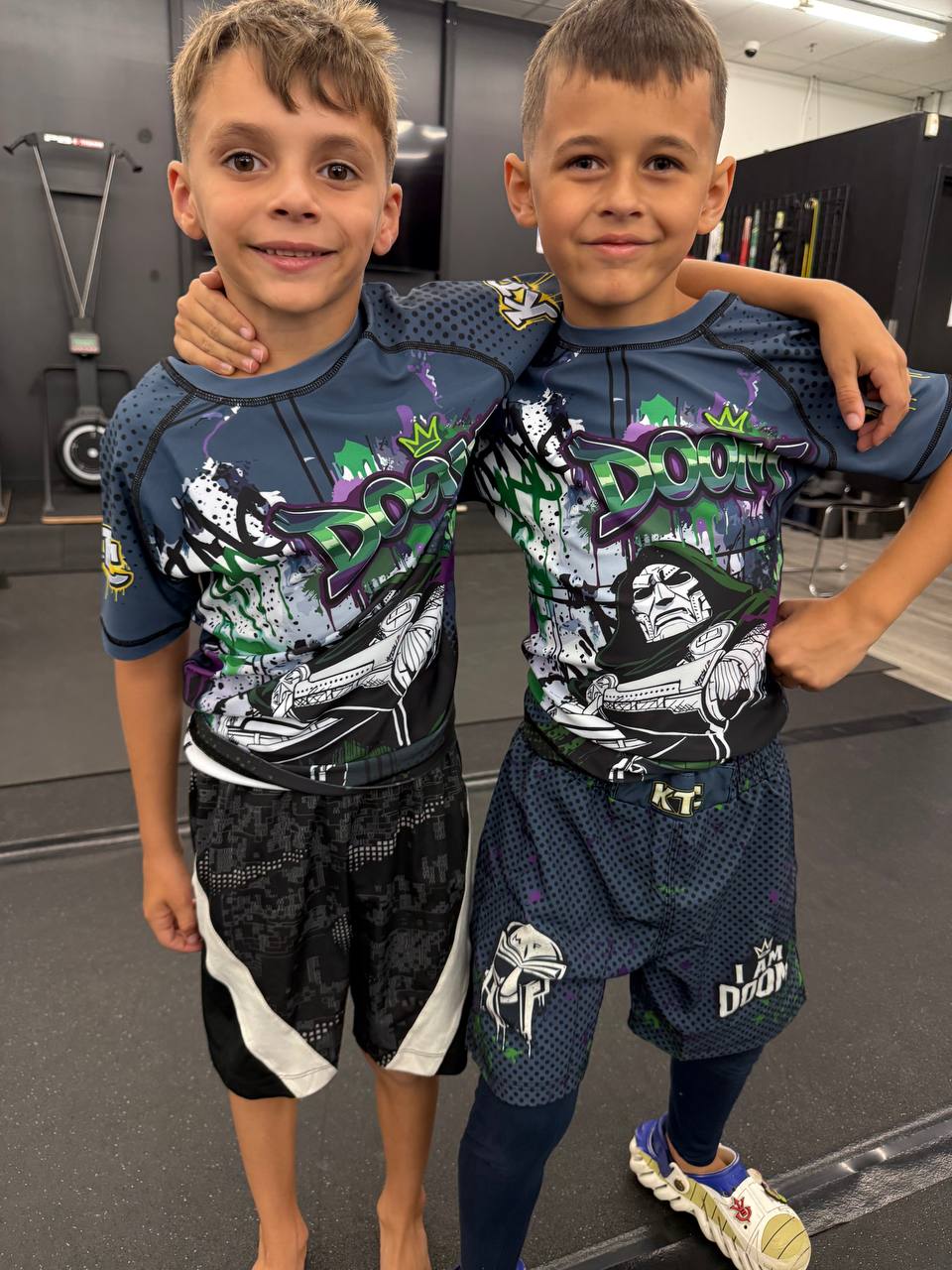 KTC Mutant Series Doom — kids wearing the full set at the gym